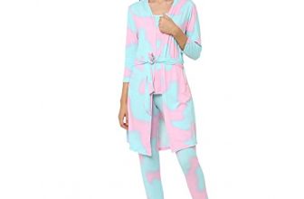 Sweet Dreams Women Tie & Dye Lapel Collar 3/4Th Sleeve Poly Brush Robe, Slip & Pyjamas-Blue