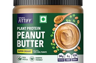 Saffola Fittify Plant Protein Peanut Butter | Super Creamy | High Protein | No Added Sugar | Diabetic Friendly | Keto Diet | 340G