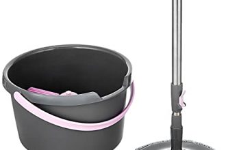 Amazon Brand – Presto! Plastic, Metal Round Bucket Flat Spin Mop With Scrubber For Floor Cleaning (Black)
