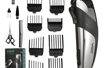Vgr V-121 Professional Hair Clipper With Self Sharpening Blades, 8 Guide Combs, Scissors, Comb, Taper Lever Adjustments For Close Cut Trimming For Men, Corded (Black)