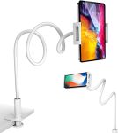 Sounce 360 Adjustable Mobile Phone Holder, Universal Phone Holder Clip Lazy Bracket Flexible Gooseneck Clamp Long Arms Mount For Mobile Tabletop Stand For Bedroom, Office, Bathroom (White/Black)