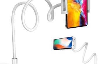 Sounce 360 Adjustable Mobile Phone Holder, Universal Phone Holder Clip Lazy Bracket Flexible Gooseneck Clamp Long Arms Mount For Mobile Tabletop Stand For Bedroom, Office, Bathroom (White/Black)