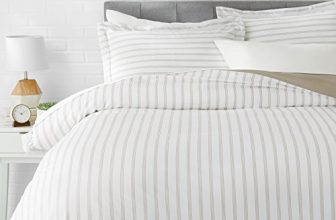 Amazonbasics Microfiber 3 Pieces Queen Duvet Cover Set With Grey Striped With 2 Pillow Covers