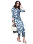 Anni Designer Women’S Cotton Blend Printed Straight Kurta With Pant (Pustak Blue_M_Blue_Medium)