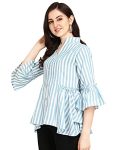 Greciilooks Women’S Linen Rayon 3/4 Butter-Fly Sleeve Stylish Casual Wear For Women/Girls Western Top (Large, Blue)