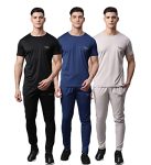 Vimal Jonnney Dryfit Solid Lycra Multicolor Tracksuit Co-Ord Sets For Men (Pack Of 3)-Dryfit_T_D10_Blk_Blu_L.Gry_06-S