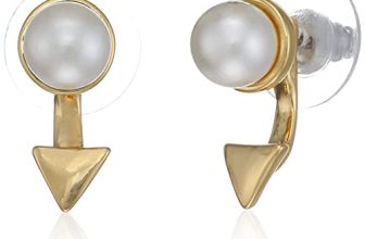 Estele 24 Kt Gold Plated Geometrical Design Stud Earrings With Single Pearl For Women, One Size (775/709-Ig Er)
