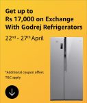 ❄️ EXCHANGE OFFER GODREJ REFRIGERATORS– Get up to Rs 17,000 on Exchange with Godrej Refrigerators– Live till 27th April👉