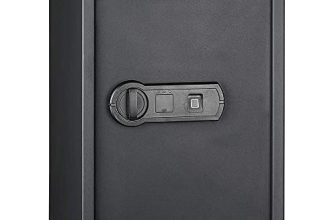 Amazon Basics Steel Security Safe With Programmable Biometric Fingerprint Lock – Secure Cash, Jewelry, Id Documents – 1.8 Cubic Feet, 13.8 X 13 X 19.7 Inches