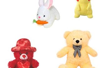Nkl Soft Teddy Bear With Heart Butter 2 Feet (60 Cm) + Red Cap Teddy + Cutie White Rabbit+ Beautiful Yellow Pikachu (30Cm)