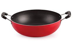 Nirlon Cooking Non-Stick Gas Stove Compatible Bottom Deep Fry Kadhai 18.5Cm – 1.2 Ltr[3_Mm_Kd10] (Aluminium, Red)