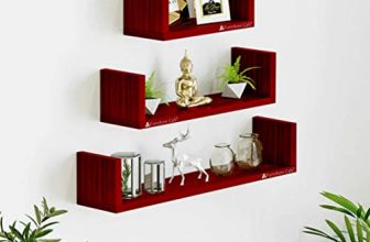 Furniture Cafe U Shaped Wall Shelf For Living Room Stylish Wooden Floating For Home Décor Storage Racks Organizer And Book Shelves For Study Room Hanging (Set Of 3, Mahogany Finish)