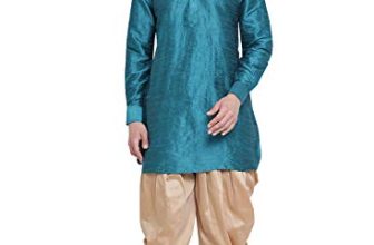 Vastramay Men’S Turquoise Cotton Silk Blend Kurta And Dhoti Pant Set – (Vasmuk001Tqncdrg) For Size – 40