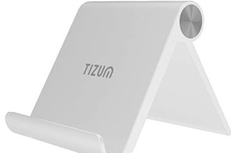 Tizum Foldable Tablet/Mobile Phone Stand Holder, Adjustable Angle, Anti-Slip Pads, Cradle, Dock Compatible For Ipad, Tablets, Smartphones, Kindle With Screen Up To 10-Inch (White)
