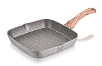 Echt Die Cast Aluminium Non Stick Square Grill Pan(24 Cm), Granite Finish,Wooden Finish Soft Touch Handle,Idle To Stir Fry Veggies,Omelettes And Grill Sandwiches,Pfoa Free, 1 Year Warranty, Grey