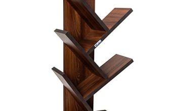 Wrolavi® Wooden Book Rack, Space Saver Engineered Wood Book Shelf For Home, Living Room And Office, Table Top Free Standing Organizer, Laminated Finish, Modern Tree Shape Bookcase, Set Of 1 (Brown)