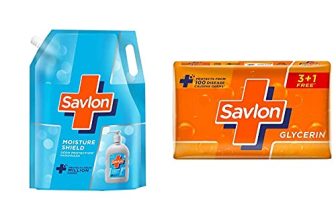 Savlon Moisture Shield Germ Protection Liquid Handwash Refill Pouch, 1500Ml & Glycerin Germ Protection Bathing Soap Bar, 125G (Buy 3*125G Get 1*125G Free)