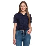 Life By Shoppers Stop Womens Notched Lapel Solid Tie Up Top (Navy_X-Small)