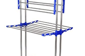 Mega Stand Clothes Drying Rack, 2-Tier Collapsible Rolling Dryer Clothes Hanger Adjustable Large Stainless Steel Garment Laundry Racks With Foldable Wings Indoor For Outdoor And Indoor Balcony, Bedroom (Blue)
