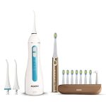 Agaro Cosmic Max Sonic Tooth Brush Champagne Gold & Ultra Portable Oral Irigator 200 Ml White & Blue, Combo
