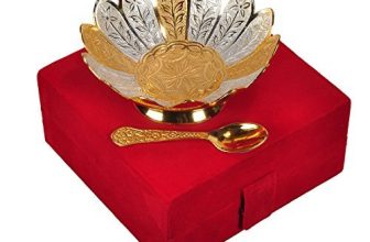 Jr Handicrafts World Silver And Gold Plated Brass Bowl With Spoon (12.7X6.985X12.7, Silver And Golden)