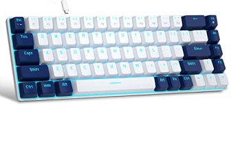 Magegee Portable 60% Mechanical Gaming Keyboard, Mk-Box Led Backlit Compact 68 Keys Mini Wired Office Keyboard With Red Switch For Windows Laptop Pc Mac – White/Blue