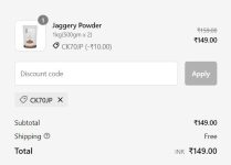 LOOT : 1Kg Jaggery Powder at โน149 (70% Off)Use Code : CK70JP๐ 1Kg Himalayan Pink Salt at โน149 (70% Off)Use Code : CK70PS๐ Free Shipping ๐