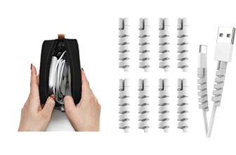 Lapster Microfiber Pu Leather Sleeve Bag Pouch & Lapster 12Pcs Spiral Cable Protectors For Charger, Wires, Data Charger Cable Protector For Computers, Cell Phones Etc.(Grey)