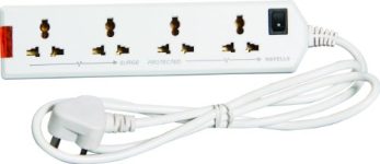 Havells 240V 6A Four-Way 1440W Extension Board With Wire (White)- 1.5 Metre Cable, 10 Volt, 4 Universal Sockets With Master Switch