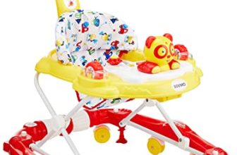 Amazon Brand – Solimo Walker Cum Rocker With Push Handle, Yellow And Red (Fabric Print May Vary)