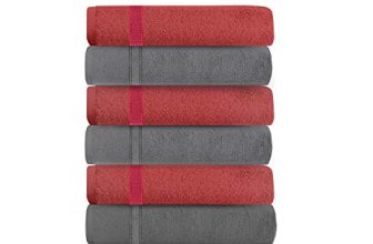 @Home By Nilkamal Aquacado (Onion And Charcoal Grey, Set Of 6 Face Towel) Soft Absorbent Quick Dry Towel For Facewash Gym Travel Spa Beauty Salon Hospital Hotel Travelling Parlour
