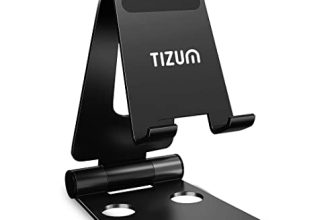 Tizum Fully Foldable Tablet Stand Holder With Adjustable Angles & Scratch-Proof, Anti-Slip Rubber Pads, Anodized Aluminium Desktop Stand For All Iphones, Kindle, Ipads, Tablets & Smartphones (Black)