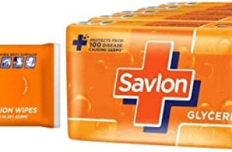 Savlon Germ Protection Wipes 10 Nos Pack & Savlon Moisturizing Glycerin Soap Bar With Germ Protection, Pack Of 5-125G Each