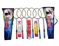 Klapp Double Shaft Badminton Rackets, With 20 Shuttlecock (With Net) -Multicolor – Set Of 6