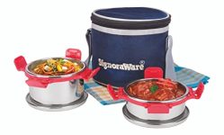 Signoraware 500Ml+350Ml All Steel Executive Small Lunch Box With Bag, Food Grade Bpa Free, Leak Proof And Air Tight Stainless Steel Containers, Compact And Sleek Tiffin Box (Set Of 2 Red)