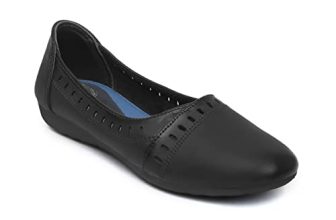 Zoom Shoes Women’S Lightweight Premium Leather Stylish Slip On Casusal/Party/Ethinic Wear Ballet/Bellerinas/Bellies Flat Nv-125 Black