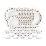 La Opala, Novo Collection, Opal Glass Dinner Set 35 Pcs, Petite Roses, White, Standard