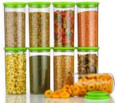 Floraware Plastic Storage Container Set For Kitchen Airtight, Unbreakable,Set Of 8, Green – 900 Ml Plastic Grocery Container(Pack Of 8, Green)