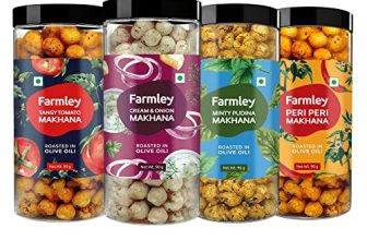 Farmley Roasted & Flavored Makhana- Minty Pudina, Peri Peri, Tangy Tomato, Cream & Onion (Pack Of 4, 90 G Each)
