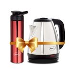 Pigeon 1.5 Litre Hot Kettle And Stainless Steel Water Bottle Combo Used For Boiling Water, Making Tea And Coffee, Instant Noodles, Soup, 1500 Watt With Auto Shut- Off Feature – (Silver)