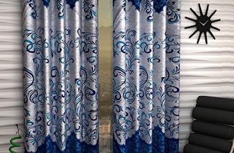 Home Sizzler 2 Piece Eyelet Polyester Long Door Curtain Set – 9Ft, Blue