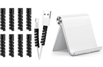 Striff 12 Pieces Highly Flexible Silicone Micro Usb Protector, Mouse Cable & Uph2W Multi Angle Tablet/Mobile Stand. Holder For Iphone, Android, Samsung, Oneplus, Xiaomi. Portable,Foldable Stand.