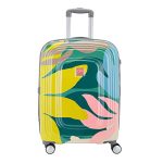 Genie Florentine Trolley Bag Medium Size, 66 Cms Cyan Printed Hard Side Travel Bag For Women, 8 Wheel Luggage Suitcase For Travelling