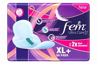 Fem Ultra Care Sanitary Pads For Women – Xl+(Pack Of 50) With Wings| 2X Higher Absorption Technology | Zero Leakage Up To 12 Hours | Dermatologically Tested |99.99% Germ Protection