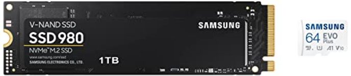 Samsung 980 1Tb Up To 3,500 Mb/S Pcie 3.0 Nvme M.2 (2280) Internal Solid State & Evo Plus 64Gb Microsdxc Uhs-I U1 130Mb/S Full Hd & 4K Uhd Memory Card With Adapter (Mb-Mc64Ka), Blue