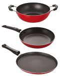 Nirlon 3 Layer Aluminium Non-Stick Coated Chemical Free Healthy Kitchenware Utensil Gift Item Set Of 3 Pieces With Bakelitw Handle[3Mm Classic_Ft10_Tp20Cm_Kd11]