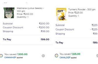 ♦️ZOFF 100% OFF LOOT DEALS || Pay Shipping ₹99 Only ♦️100% Off : Turmeric Powder (500GMS) CODE : CKHALDIZF  100% Off : Makhana (100gms) Code : CKMAKHZF  ➡️NOTE : Pay 99 for shipping only