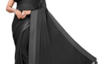 Mirchi Fashion Women’S Plain Weave Chiffon Solid Satin Border Saree With Blouse Piece (37185-Black)