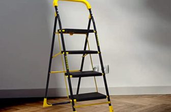 Trendy Cameo 4 Step Heavy Duty Foldable Metal Step Ladder With Anti-Skid Shoes And Extra Strong Wide Steps (Yellow And Black)