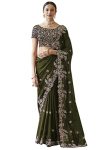 Panash Trends Women’S Rangoli Silk Embroidered Saree (Mehndi)